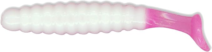 White soft plastic grub lure with a pink tail